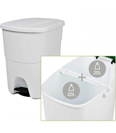 Papelera con pedal con compartimento interior divisible de 40 litros