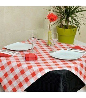MANTEL DE PAPEL 100x100 DECORADO CON CUADROS ROJOS (400 Unidades)