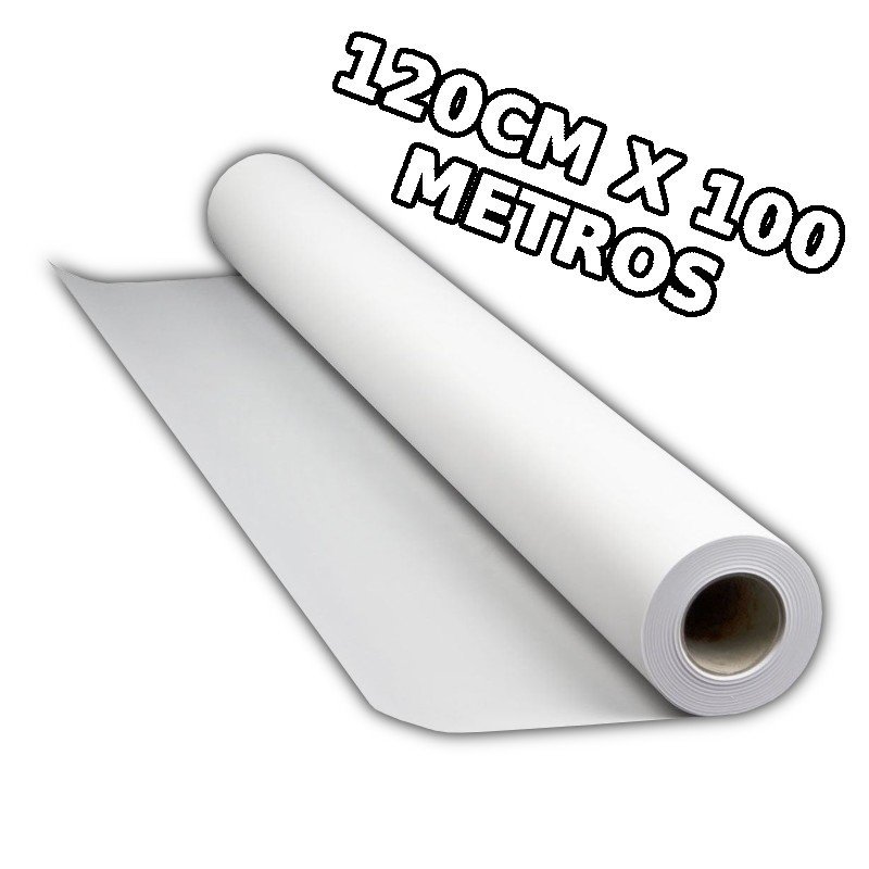 Mantel de papel en rollo desechable de color blanco 1,20m x 100m.