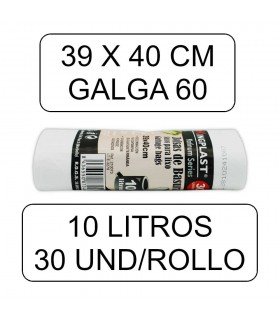 BOLSA DE BASURA PEQUEÑA BLANCA CON AUTOCIERRE 10 LITROS (39cm x 40cm)