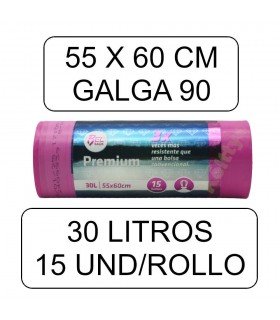 Bolsa de basura premium con cierra fácil de 55cm x 60cm de gran resistencia