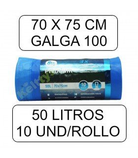 BOLSA DE BASURA CIERRA FÁCIL PREMIUM 50 LITROS (70cm x 75cm)